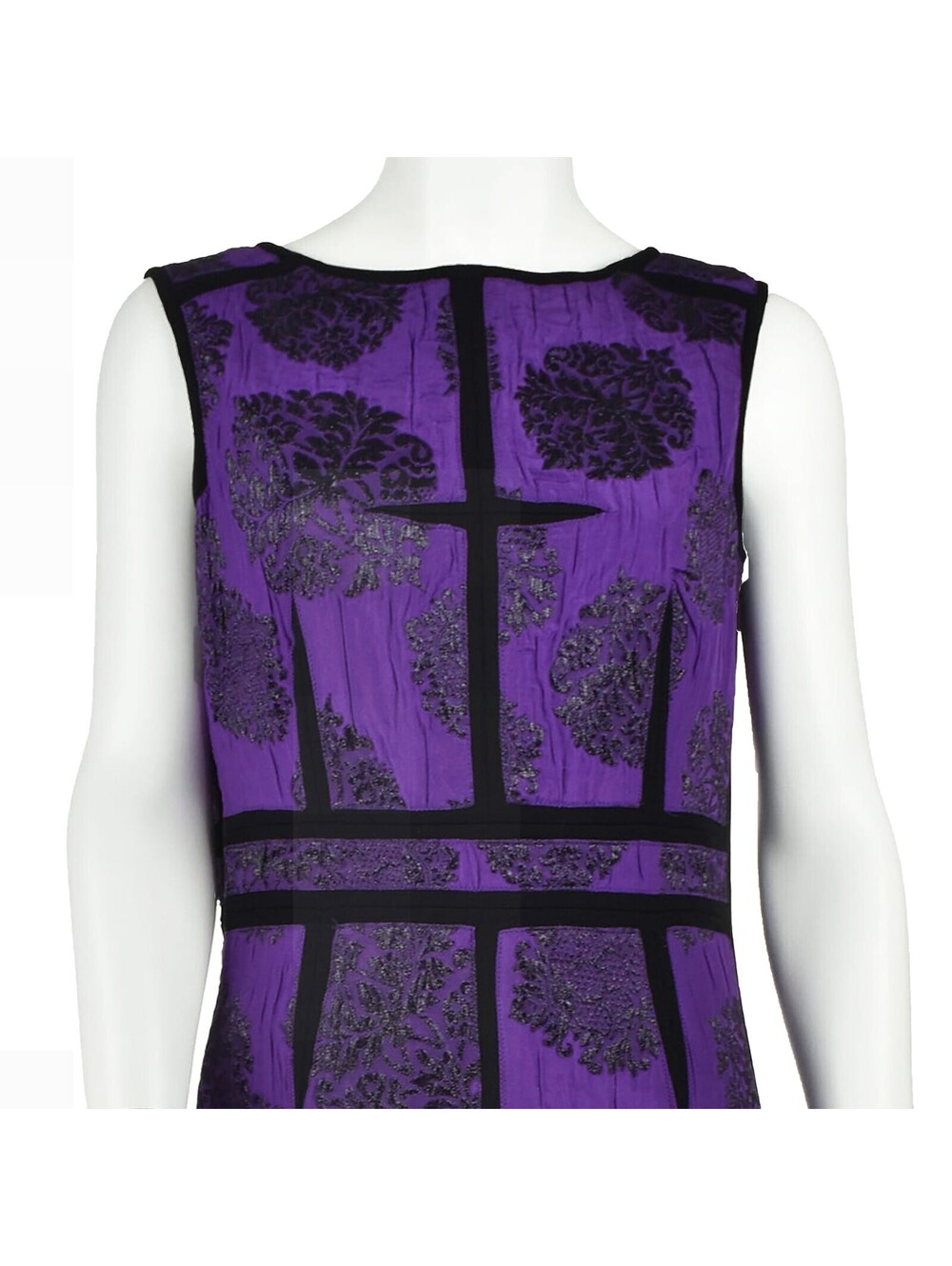 GIANFRANCO FERRE Crinkled Purple Silk & Black Lurex Cocktail Dress, SZ 8 - Picture 2 of 8